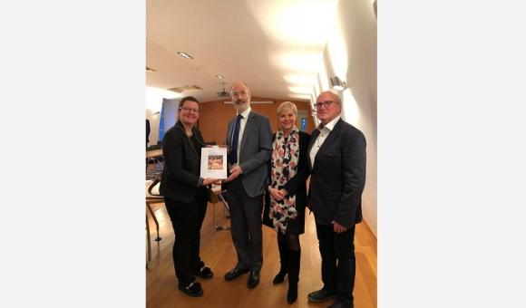 Sophie Delettre, Mayor of Spa, Jean-Joël Schittecatte, Belgian Ambassador to UNESCO and the OECD, Fabienne Reuter, General Delegate of Wallonia-Brussels in Paris, and Paul Mathy, alderman in Spa